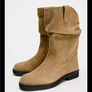Zara flat split leather high top boots